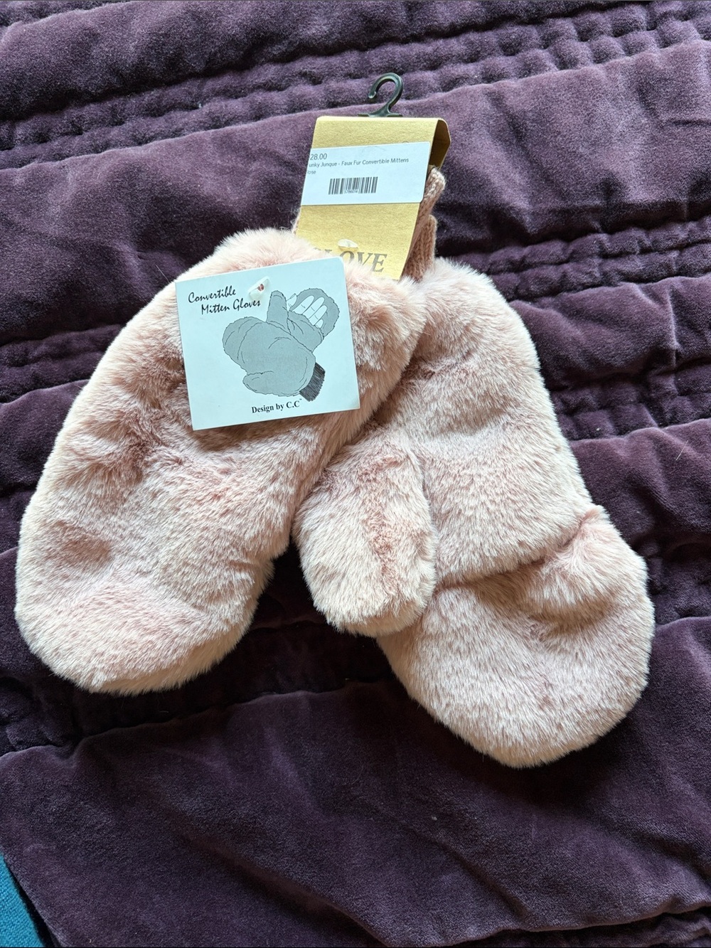 C.C. Boutique Plush Convertible Mittens - Light Pink